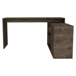 FM Furniture Antlia L-Shaped Writing Desk, Two Shelves, Single Door Cabinet Coffee & Side Tables Dark Brown
