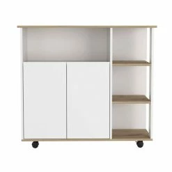 FM Furniture Serbia Kitchen Island, One Cabinet, Four Open Shelves Storage & Organization Light Oak-white