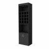 FM Furniture Kabul Kava Bar Cabinet, Two Shelves, Double Door Cabinet, Six Wine Cubbies Black Wengue