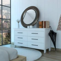 FM Furniture Luxor Six Drawer Double Dresser Storage & Organization White