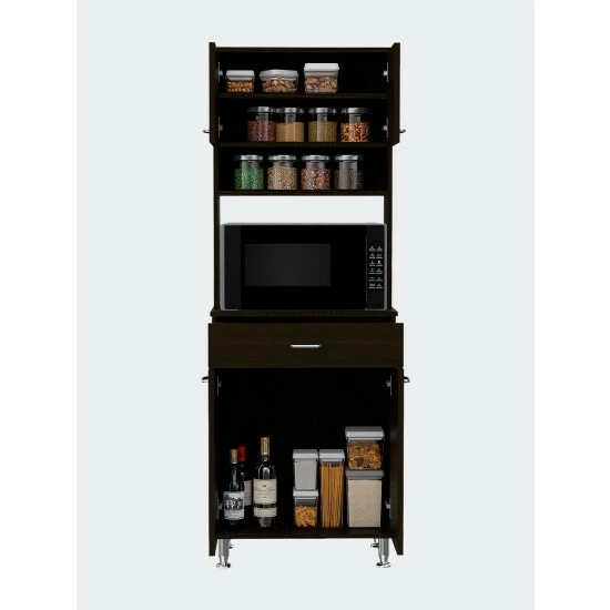 FM Furniture Bay Area Pantry, Two Door Cabinets, One Drawer, Four Adjustable Metal Legs Tools & Accessories Black Wengue 3 FM Furniture Bay Area Pantry, Two Door Cabinets, One Drawer, Four Adjustable Metal Legs Tools & Accessories Black Wengue - Image 3
