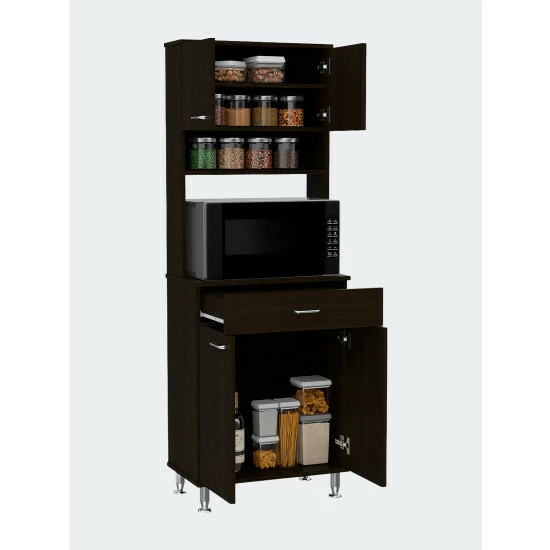 FM Furniture Bay Area Pantry, Two Door Cabinets, One Drawer, Four Adjustable Metal Legs Tools & Accessories Black Wengue 4 FM Furniture Bay Area Pantry, Two Door Cabinets, One Drawer, Four Adjustable Metal Legs Tools & Accessories Black Wengue - Image 4