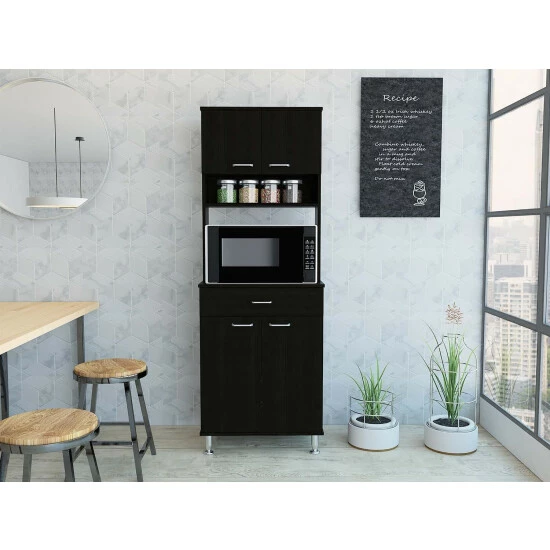 FM Furniture Bay Area Pantry, Two Door Cabinets, One Drawer, Four Adjustable Metal Legs Tools & Accessories Black Wengue 5 FM Furniture Bay Area Pantry, Two Door Cabinets, One Drawer, Four Adjustable Metal Legs Tools & Accessories Black Wengue - Image 5