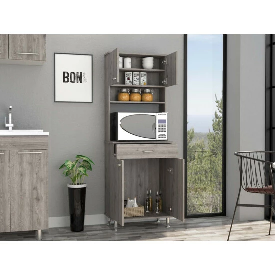 FM Furniture Bay Area Pantry, Two Door Cabinets, One Drawer, Four Adjustable Metal Legs Tools & Accessories Black Wengue 7 FM Furniture Bay Area Pantry, Two Door Cabinets, One Drawer, Four Adjustable Metal Legs Tools & Accessories Black Wengue - Image 7