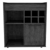 FM Furniture Leeds Bar Cabinet, One Cabinet, Divisions, Two Concealed Shelves, Six Cubbies For Liquors Storage & Organization Smokey Oak