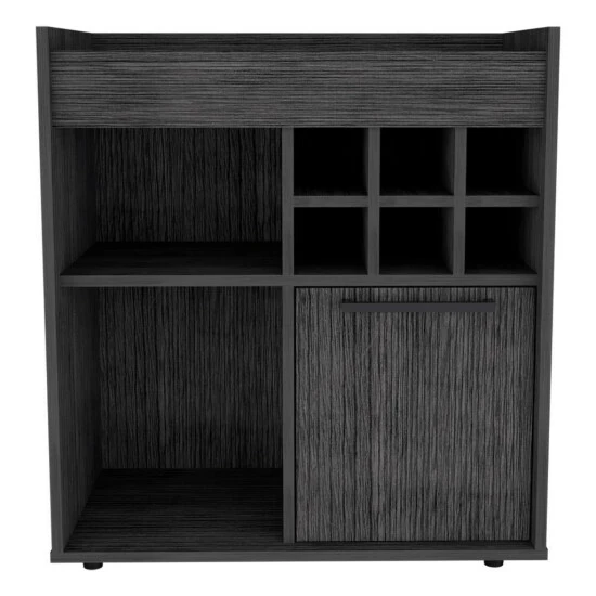 FM Furniture Leeds Bar Cabinet, One Cabinet, Divisions, Two Concealed Shelves, Six Cubbies For Liquors Storage & Organization Smokey Oak 1 FM Furniture Leeds Bar Cabinet, One Cabinet, Divisions, Two Concealed Shelves, Six Cubbies For Liquors Storage & Organization Smokey Oak