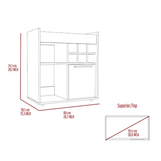 FM Furniture Leeds Bar Cabinet, One Cabinet, Divisions, Two Concealed Shelves, Six Cubbies For Liquors Storage & Organization Smokey Oak 8 FM Furniture Leeds Bar Cabinet, One Cabinet, Divisions, Two Concealed Shelves, Six Cubbies For Liquors Storage & Organization Smokey Oak - Image 8