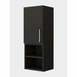 FM Furniture Praia Medicine Cabinet, Four Shelves Single Door Cabinet, Metal Handle Storage & Organization Black Wengue