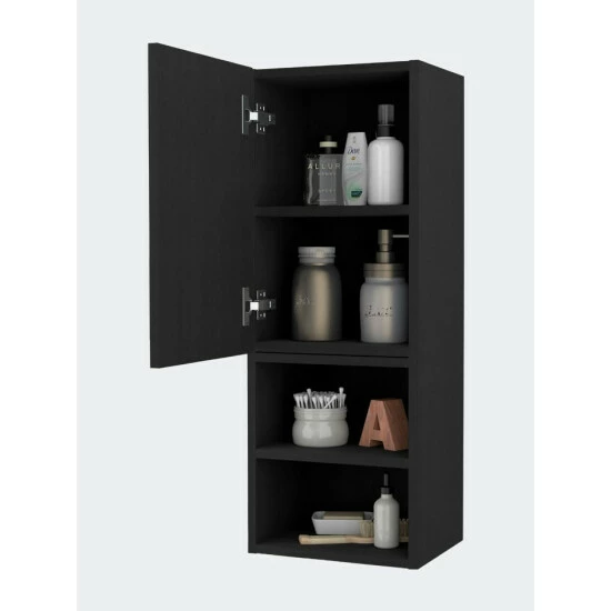 FM Furniture Praia Medicine Cabinet, Four Shelves Single Door Cabinet, Metal Handle Storage & Organization Black Wengue 2 FM Furniture Praia Medicine Cabinet, Four Shelves Single Door Cabinet, Metal Handle Storage & Organization Black Wengue - Image 2