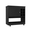 FM Furniture Texas Bar Cart, One Cabinet, Six Bottle Cubbies, Four Casters Black Wengue