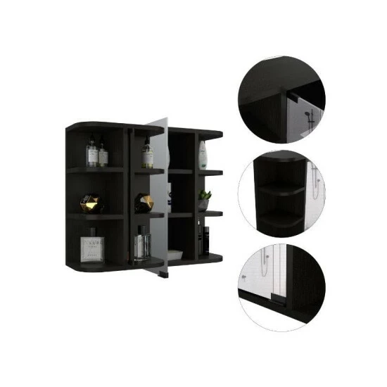 FM Furniture Valdez Medicine Cabinet With Six Shelves And Mirror Cabinet Bath Accessories White 3 FM Furniture Valdez Medicine Cabinet With Six Shelves And Mirror Cabinet Bath Accessories White - Image 3
