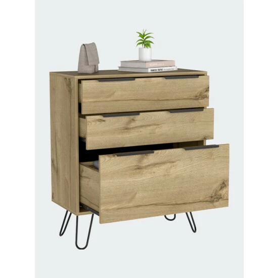 FM Furniture Praga Dresser, Three Drawers, Superior Top, Hairpin Legs Storage & Organization Light Oak 3 FM Furniture Praga Dresser, Three Drawers, Superior Top, Hairpin Legs Storage & Organization Light Oak - Image 3