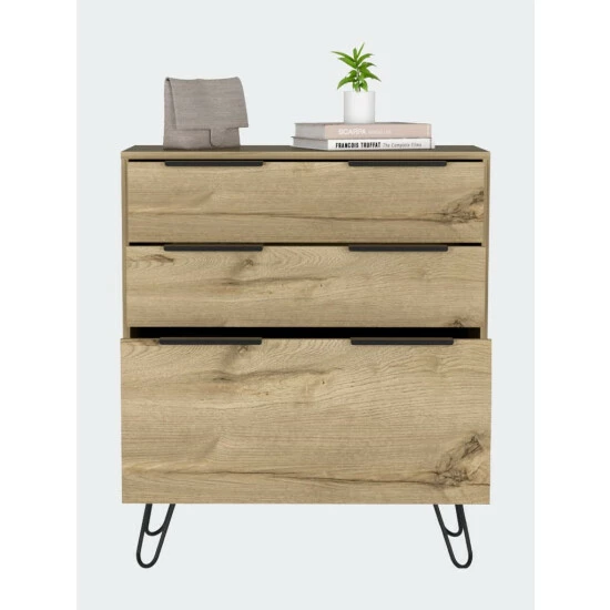FM Furniture Praga Dresser, Three Drawers, Superior Top, Hairpin Legs Storage & Organization Light Oak 4 FM Furniture Praga Dresser, Three Drawers, Superior Top, Hairpin Legs Storage & Organization Light Oak - Image 4