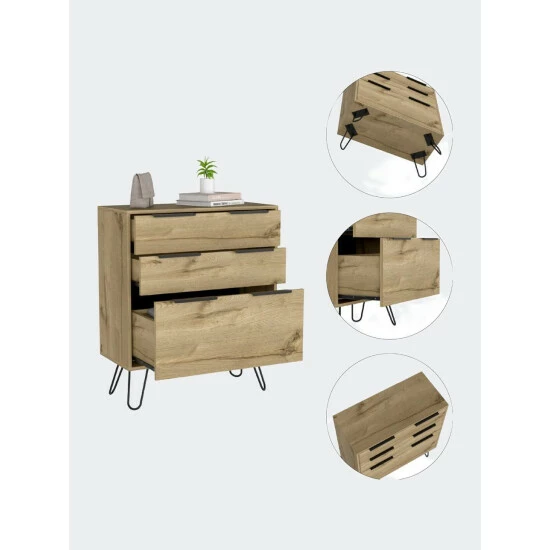 FM Furniture Praga Dresser, Three Drawers, Superior Top, Hairpin Legs Storage & Organization Light Oak 5 FM Furniture Praga Dresser, Three Drawers, Superior Top, Hairpin Legs Storage & Organization Light Oak - Image 5
