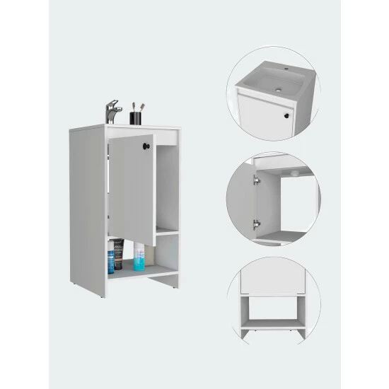 FM Furniture Chariot Free Standing Vanity Cabinet, One Open Shelf Storage & Organization White 2 FM Furniture Chariot Free Standing Vanity Cabinet, One Open Shelf Storage & Organization White - Image 2