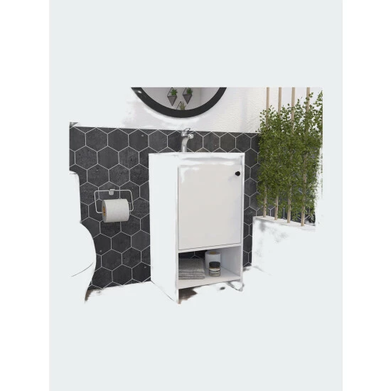 FM Furniture Chariot Free Standing Vanity Cabinet, One Open Shelf Storage & Organization White 3 FM Furniture Chariot Free Standing Vanity Cabinet, One Open Shelf Storage & Organization White - Image 3