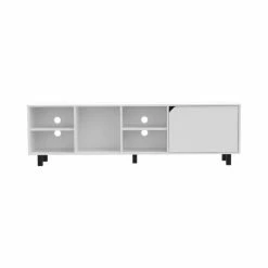 FM Furniture Native TV Stand For TV'S Up 70", Four Open Shelves, Five Legs White