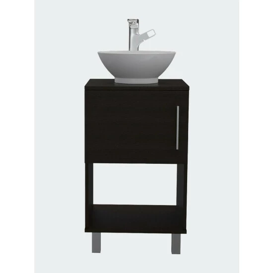 FM Furniture Malibu Single Bathroom Vanity, Single Door Cabinet, One Open Shelf Bath Accessories Black Wengue 1 FM Furniture Malibu Single Bathroom Vanity, Single Door Cabinet, One Open Shelf Bath Accessories Black Wengue