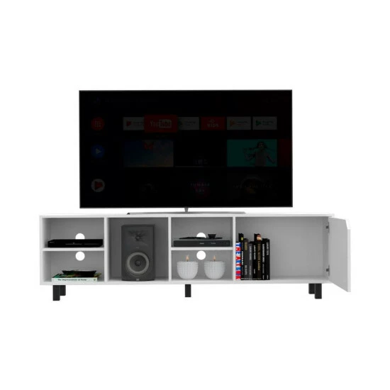 FM Furniture Native TV Stand For TV'S Up 70", Four Open Shelves, Five Legs White 3 FM Furniture Native TV Stand For TV'S Up 70", Four Open Shelves, Five Legs White - Image 3