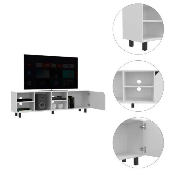 FM Furniture Native TV Stand For TV'S Up 70", Four Open Shelves, Five Legs White 5 FM Furniture Native TV Stand For TV'S Up 70", Four Open Shelves, Five Legs White - Image 5