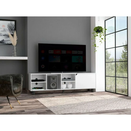 FM Furniture Native TV Stand For TV'S Up 70", Four Open Shelves, Five Legs White 6 FM Furniture Native TV Stand For TV'S Up 70", Four Open Shelves, Five Legs White - Image 6