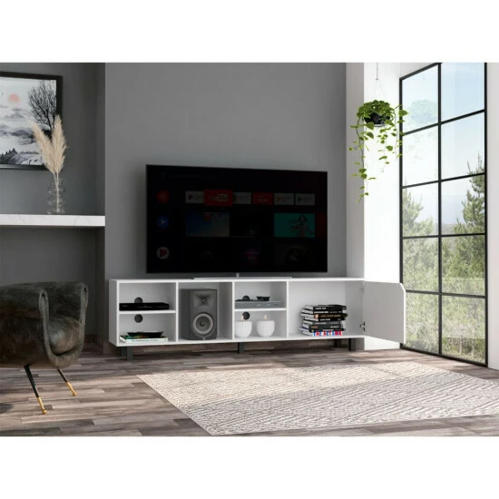 FM Furniture Native TV Stand For TV'S Up 70", Four Open Shelves, Five Legs White 7 FM Furniture Native TV Stand For TV'S Up 70", Four Open Shelves, Five Legs White - Image 7