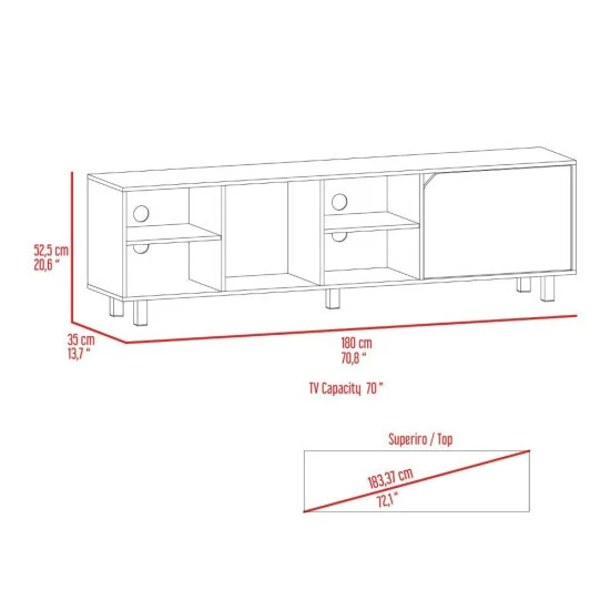FM Furniture Native TV Stand For TV'S Up 70", Four Open Shelves, Five Legs White 8 FM Furniture Native TV Stand For TV'S Up 70", Four Open Shelves, Five Legs White - Image 8