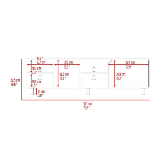 FM Furniture Native TV Stand For TV'S Up 70", Four Open Shelves, Five Legs White 9 FM Furniture Native TV Stand For TV'S Up 70", Four Open Shelves, Five Legs White - Image 9