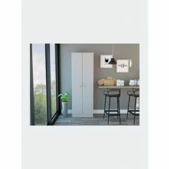 FM Furniture Virginia Double Door Storage Cabinet, Five Shelves Storage & Organization White