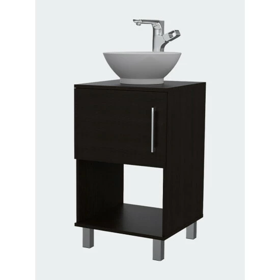 FM Furniture Malibu Single Bathroom Vanity, Single Door Cabinet, One Open Shelf Bath Accessories Black Wengue 2 FM Furniture Malibu Single Bathroom Vanity, Single Door Cabinet, One Open Shelf Bath Accessories Black Wengue - Image 2
