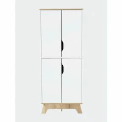 FM Furniture Zurich Double Kitchen Pantry, Double Door Cabinet, Four Shelves Tools & Accessories Light Oak / White