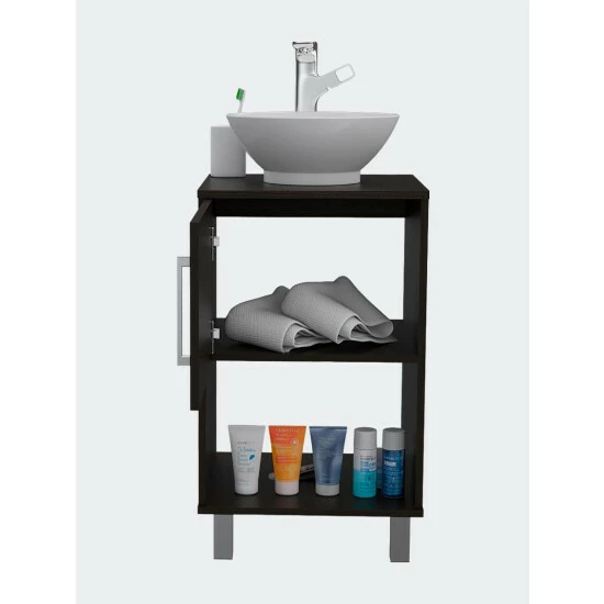 FM Furniture Malibu Single Bathroom Vanity, Single Door Cabinet, One Open Shelf Bath Accessories Black Wengue 3 FM Furniture Malibu Single Bathroom Vanity, Single Door Cabinet, One Open Shelf Bath Accessories Black Wengue - Image 3
