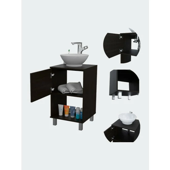 FM Furniture Malibu Single Bathroom Vanity, Single Door Cabinet, One Open Shelf Bath Accessories Black Wengue 5 FM Furniture Malibu Single Bathroom Vanity, Single Door Cabinet, One Open Shelf Bath Accessories Black Wengue - Image 5