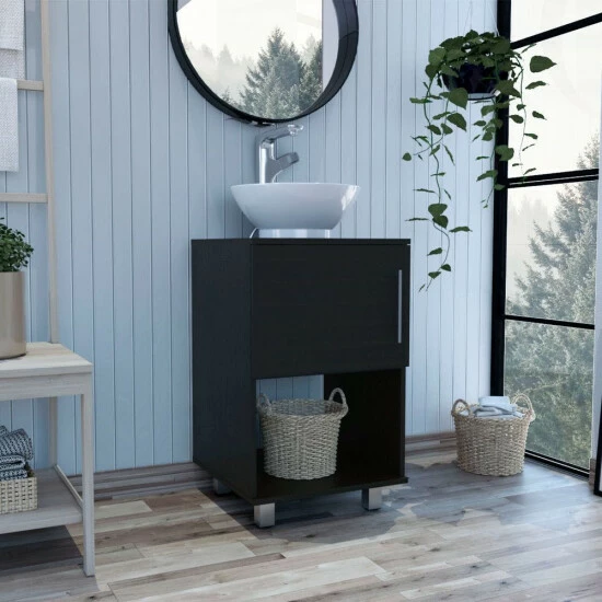 FM Furniture Malibu Single Bathroom Vanity, Single Door Cabinet, One Open Shelf Bath Accessories Black Wengue 6 FM Furniture Malibu Single Bathroom Vanity, Single Door Cabinet, One Open Shelf Bath Accessories Black Wengue - Image 6