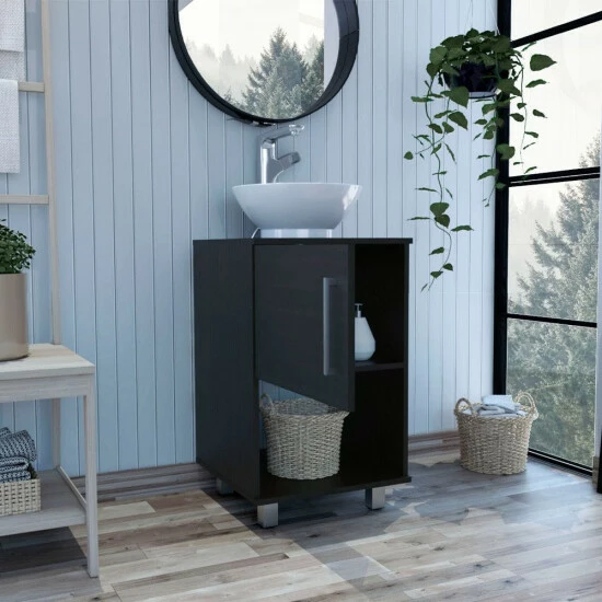 FM Furniture Malibu Single Bathroom Vanity, Single Door Cabinet, One Open Shelf Bath Accessories Black Wengue 7 FM Furniture Malibu Single Bathroom Vanity, Single Door Cabinet, One Open Shelf Bath Accessories Black Wengue - Image 7