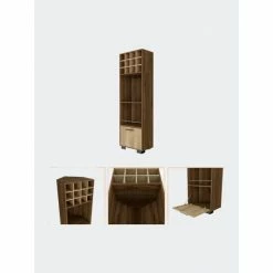 FM Furniture Aubree Corner Bar Cabinet, Twelve Wine Cubbies, Two Shelves, One Flexible Drawer Storage & Organization Mahagony/macadamia