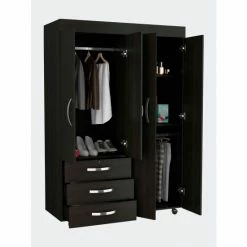 FM Furniture Janeiro Armoire, One Cabinet, Hidden Drawer Storage & Organization Black
