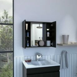 FM Furniture Draco Medicine Cabinet, Mirror, Double Door, One External Shelf White