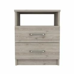 FM Furniture Oklahoma Nightstand, Two Drawers, One Shelf Storage & Organization Light Grey