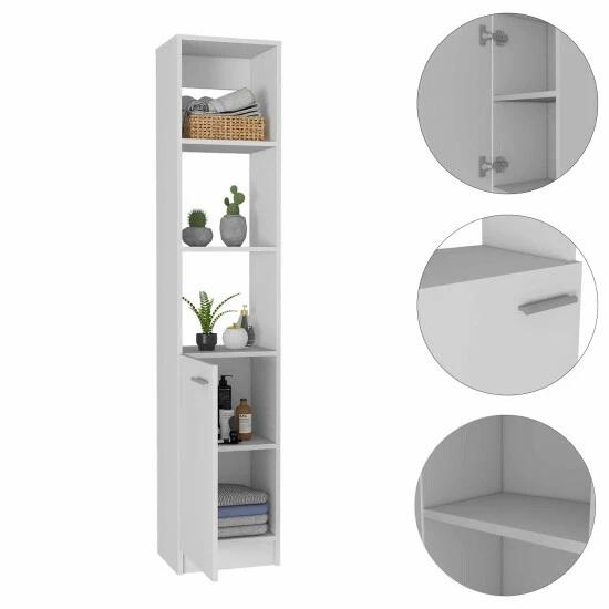 FM Furniture Kansas Linen Cabinet, Three Shelves, One Cabinet Storage & Organization Black Wengue 3 FM Furniture Kansas Linen Cabinet, Three Shelves, One Cabinet Storage & Organization Black Wengue - Image 3
