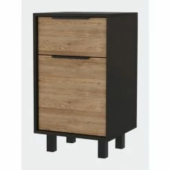 FM Furniture Dhaka Nightstand, One Cabinet, Superior Top, One Drawer Storage & Organization Black Wengue / Pine