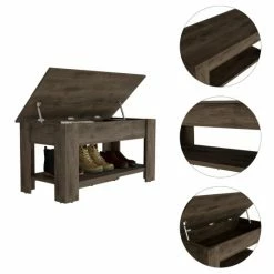 FM Furniture Daffodil Storage Table, Liftable Top And Lower Panel Storage & Organization Dark Brown