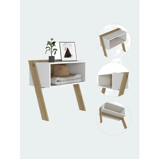FM Furniture Denver Nightstand, One Open Shelf, Superior Top Coffee & Side Tables Light Oak-white 2 FM Furniture Denver Nightstand, One Open Shelf, Superior Top Coffee & Side Tables Light Oak-white - Image 2
