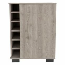FM Furniture Liverpool Bar Cart, Four Legs, Six Cubbies For Liquor Bottles, One Cabinet Storage & Organization Light Gray