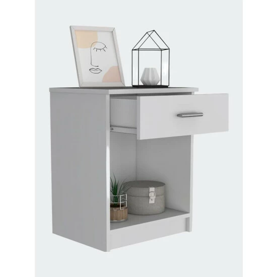 FM Furniture Pictor Nightstand, One Drawer, Lower Shelf, Superior Top Coffee & Side Tables Light Grey 4 FM Furniture Pictor Nightstand, One Drawer, Lower Shelf, Superior Top Coffee & Side Tables Light Grey - Image 4