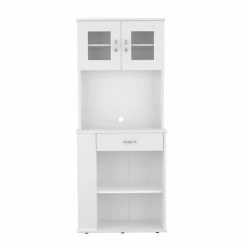 FM Furniture Poole Pantry Cabinet, Three Side Small Shelves, One Drawer, Double Door Cabinet, Four Adjustable Metal Legs Storage & Organization White